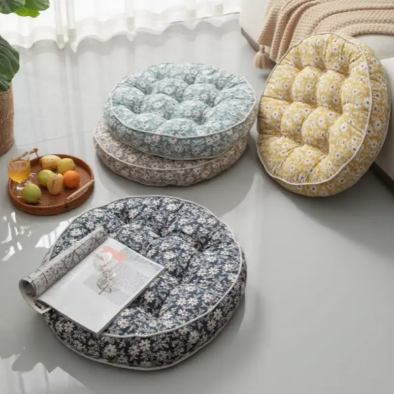 Futon Cushion Tatami Floor Mat 60x60cm Boho Round Cotton Linen Chair Cushion Thicken Soft Meditation Pillow Seat Cushion