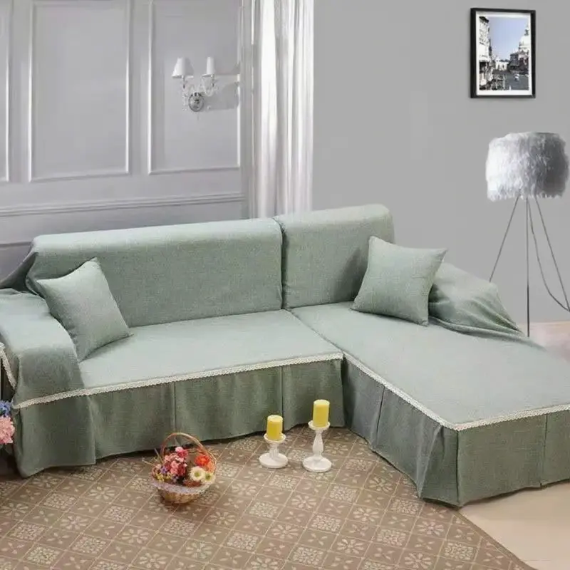 1/2/3/4-seater Sofa Cover for Living Room Solid Color Lace Edge Sofa Towel All-inclusive Dust Couch Cover Solid Slipcover