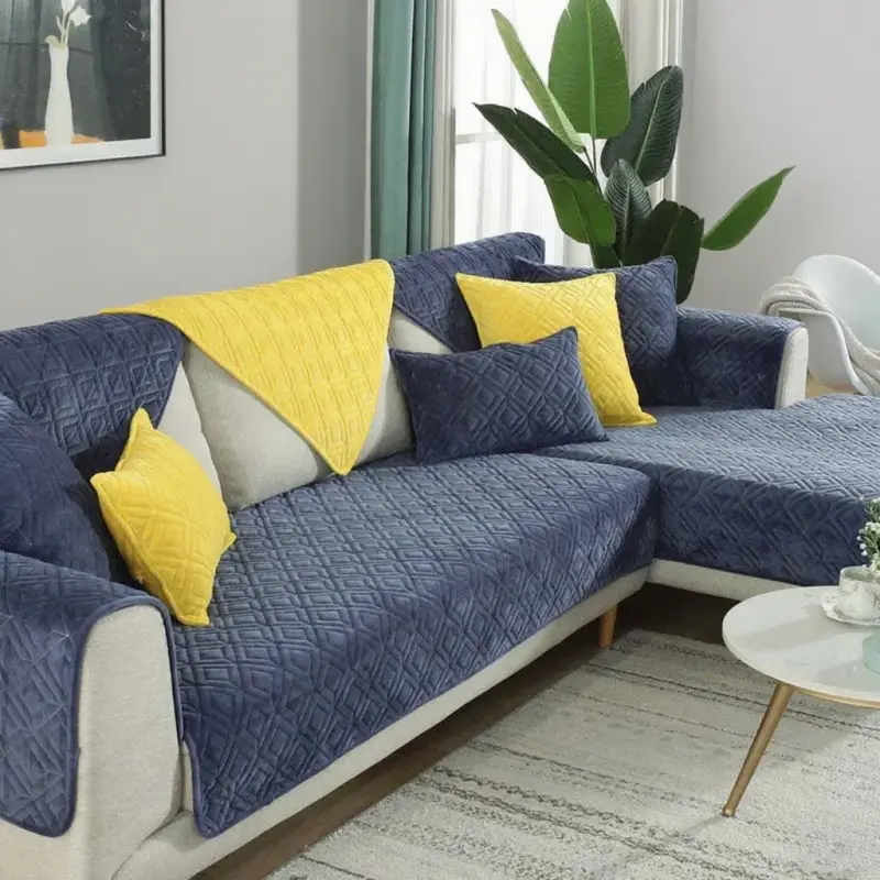New Arrival Soft Short Plush Anti-slip Sectional Sofa Covers Solid Color Thick Crystal Velvet Quilted Sofa Towel for Living Room