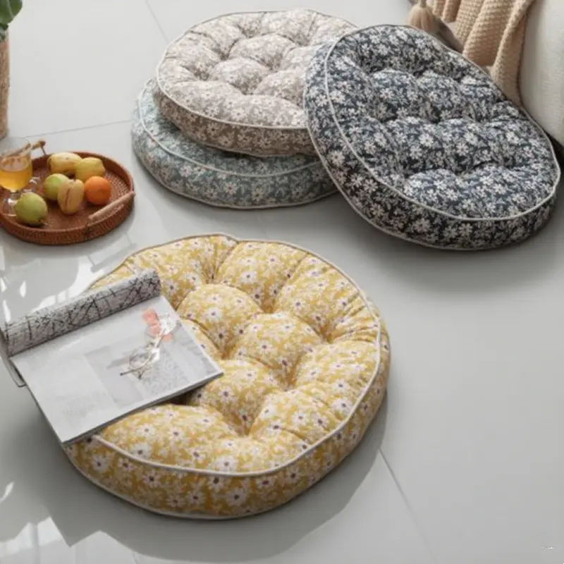 Futon Cushion Tatami Floor Mat 60x60cm Boho Round Cotton Linen Chair Cushion Thicken Soft Meditation Pillow Seat Cushion
