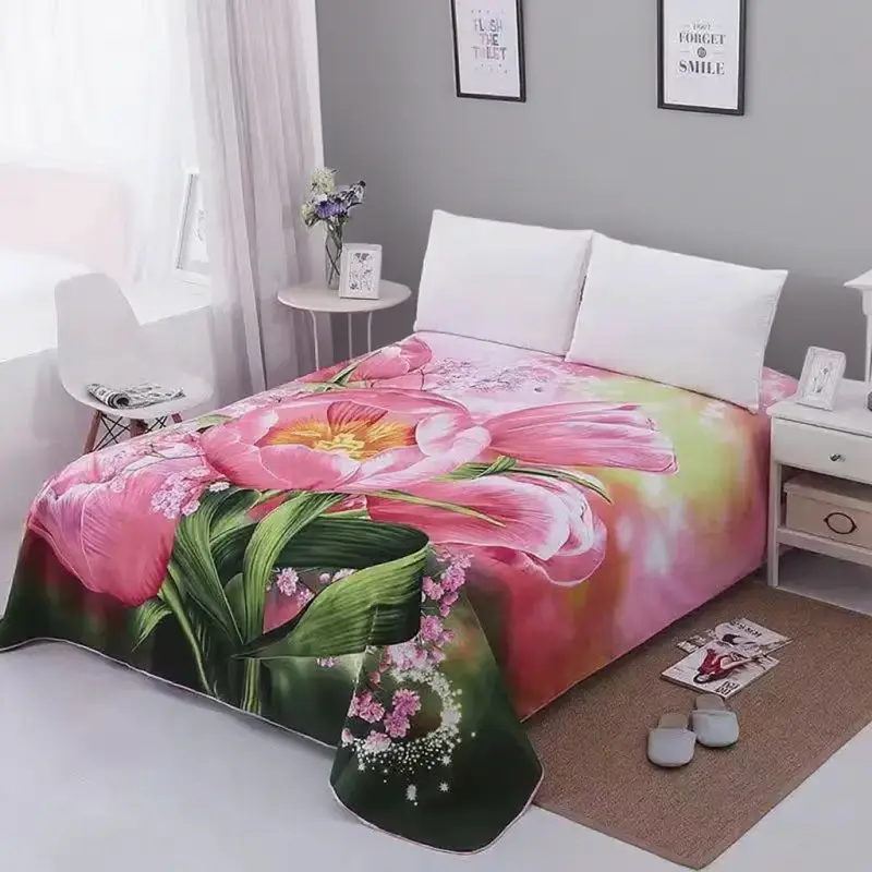 1pc Floral 3D Printing Sanding Soft Flat Sheet Big Large Size 245x245cm Wedding Bed Sheet Thicken Twin Bedsheet No Pillowcase