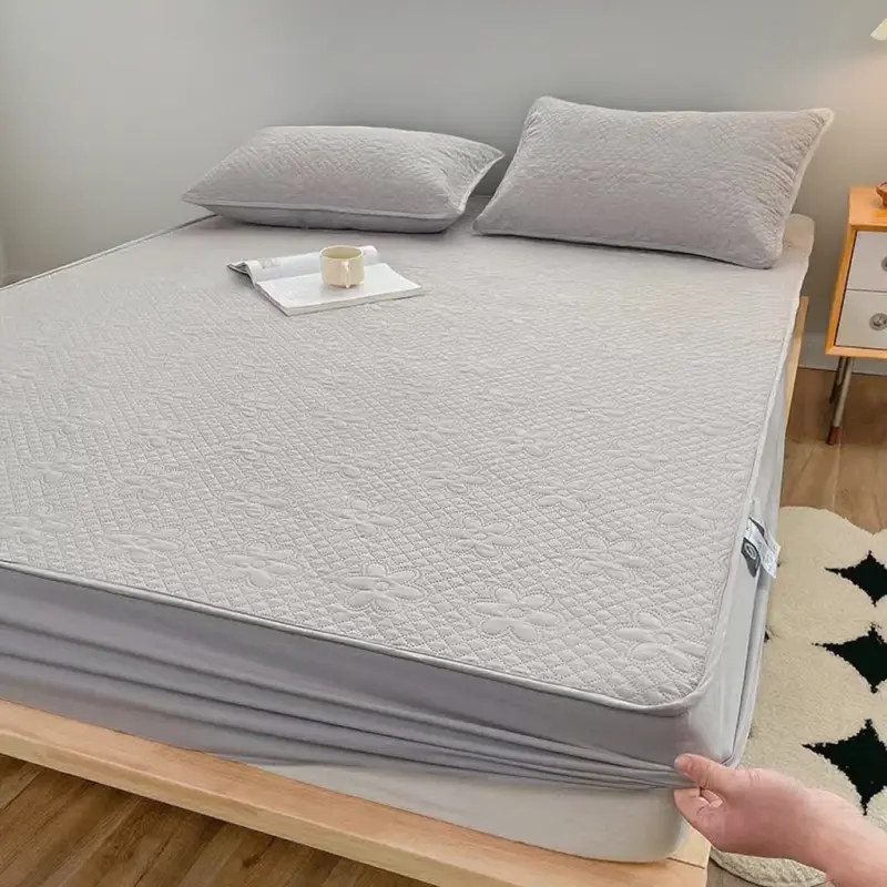 Anti-mites Anti-bacterial Waterproof Mattress Cover Single King Raw Cotton Quilted Bed Fitted Sheet Not Included Pillowcase