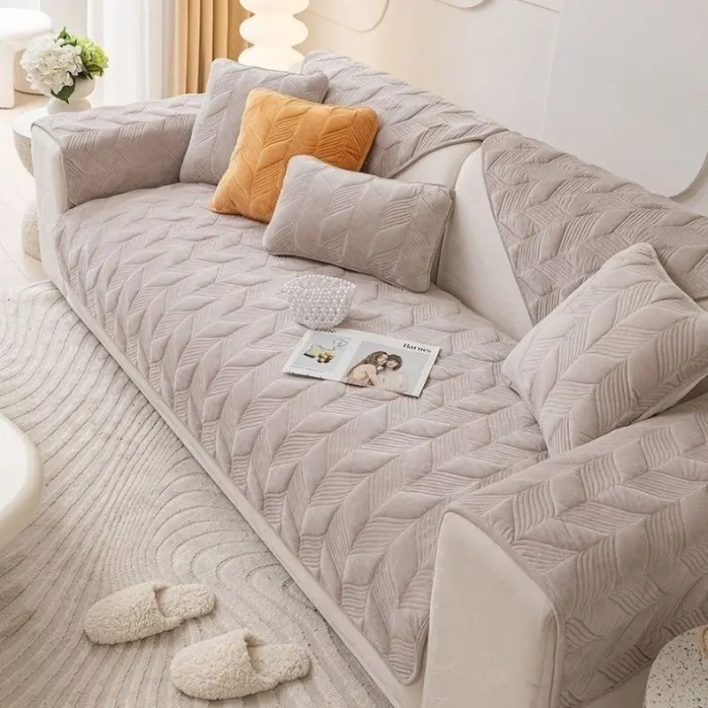 1pc Plush simple sofa cushion autumn and winter seat cushion advanced sense non-slip thickened simple sofa cover