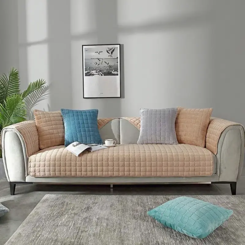 Winter Thick Plush Sofa Cover 1/2/3 Seater Non-slip Sectional Sofa Towel Soft Velvet Plush Quilted Couch Covers for Living Room
