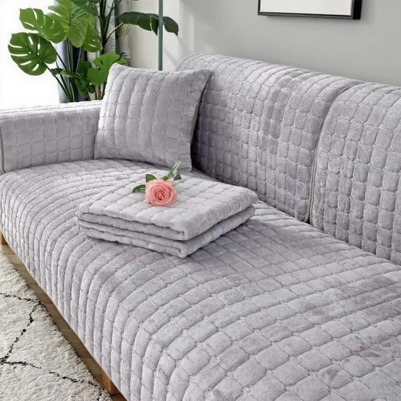 Winter Thick Plush Sofa Cover 1/2/3 Seater Non-slip Sectional Sofa Towel Soft Velvet Plush Quilted Couch Covers for Living Room