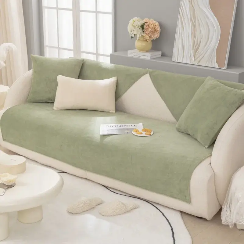 Thick Non-slip Sofa Towel Soft Quilted Plush Velvet Sectional Sofa Cover Solid Color Short Plush Couch Covers for Living Room