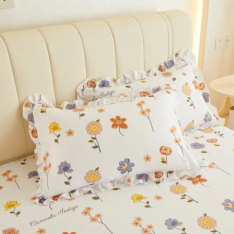Skin-friendly Lace Bedspread 1pc Bed Skirt +2pcs Pillowcase Princess Double Layer Lace Bed Sheet Anti-slip Bed Cover