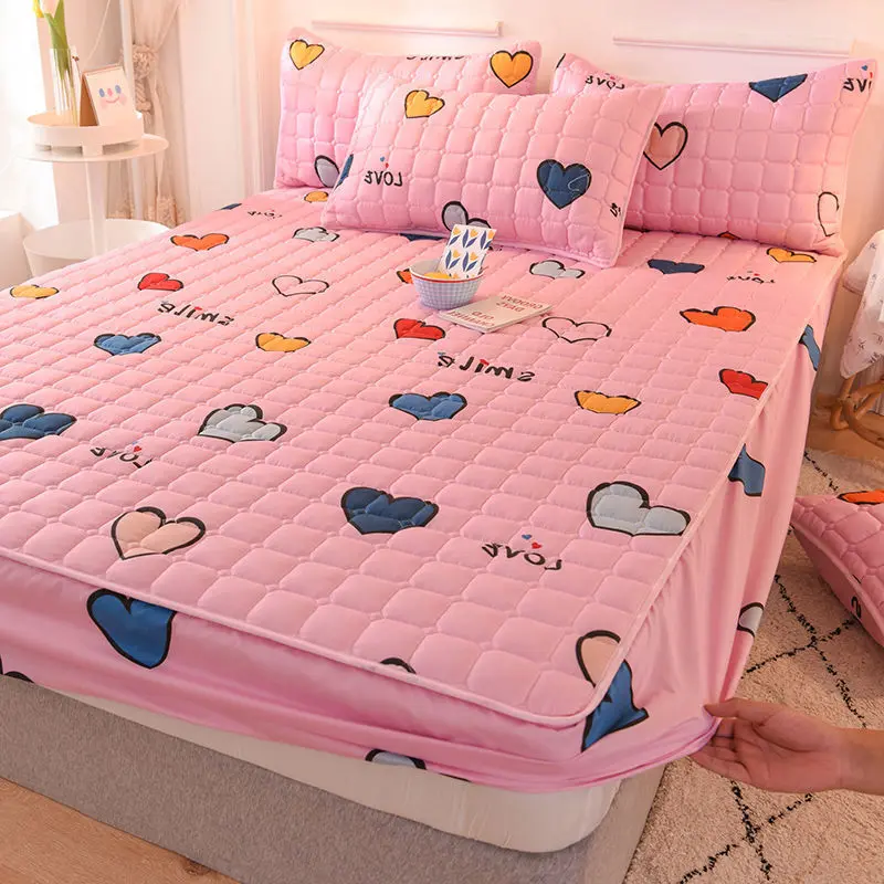 Air-Permeable Quilted Mattress Cover Soft Sanding Fabric Bed Pad Protector Cover Twin King Bed Cover Not Included Pillowcase