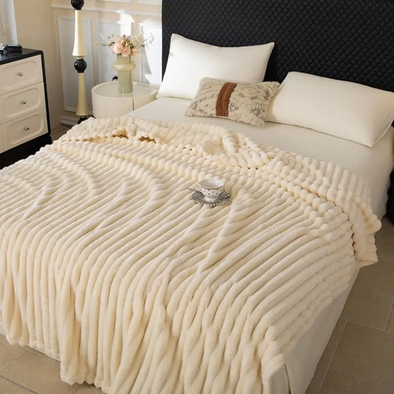 1pc Soft throw blanket  multi-color rabbit fur plush blanket  comfortable and warm plush blanket sofa  bedroom  living room