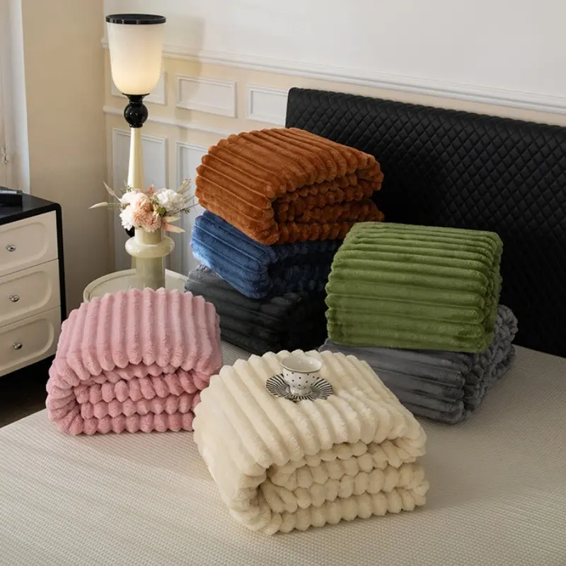 1pc Soft throw blanket  multi-color rabbit fur plush blanket  comfortable and warm plush blanket sofa  bedroom  living room