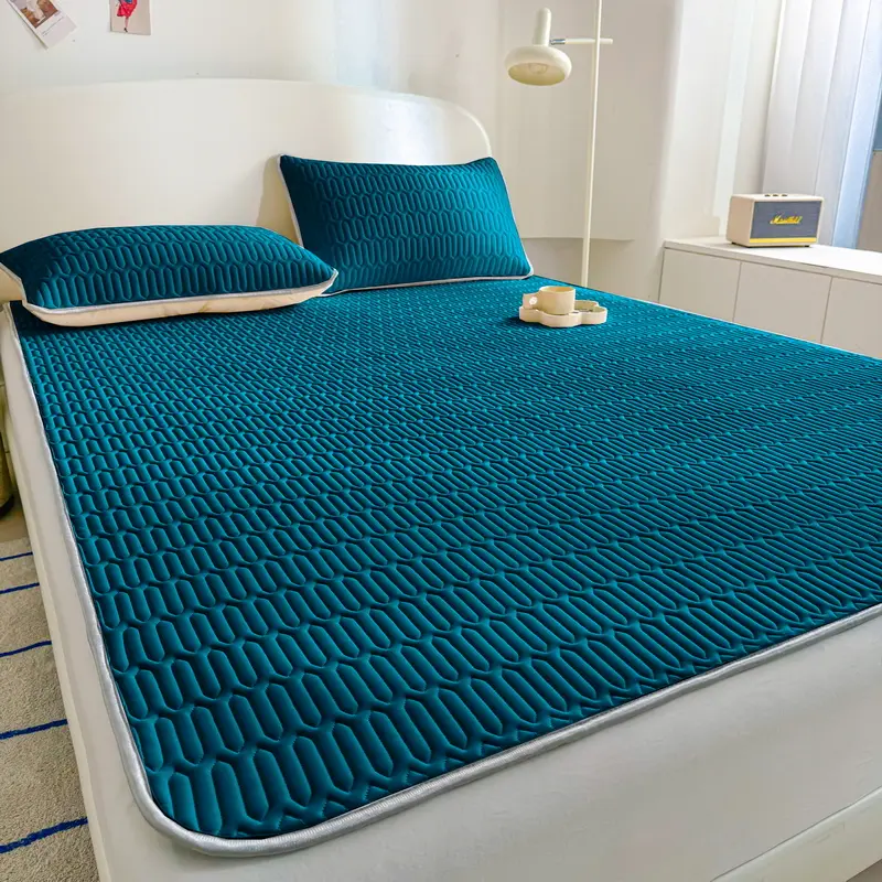 1pc Soft Latex Quilted Bed Sheet Summer Breathable Ice Silk Cool Bedsheet Solid Color Anti-slip Mattress Mat No Pillowcase