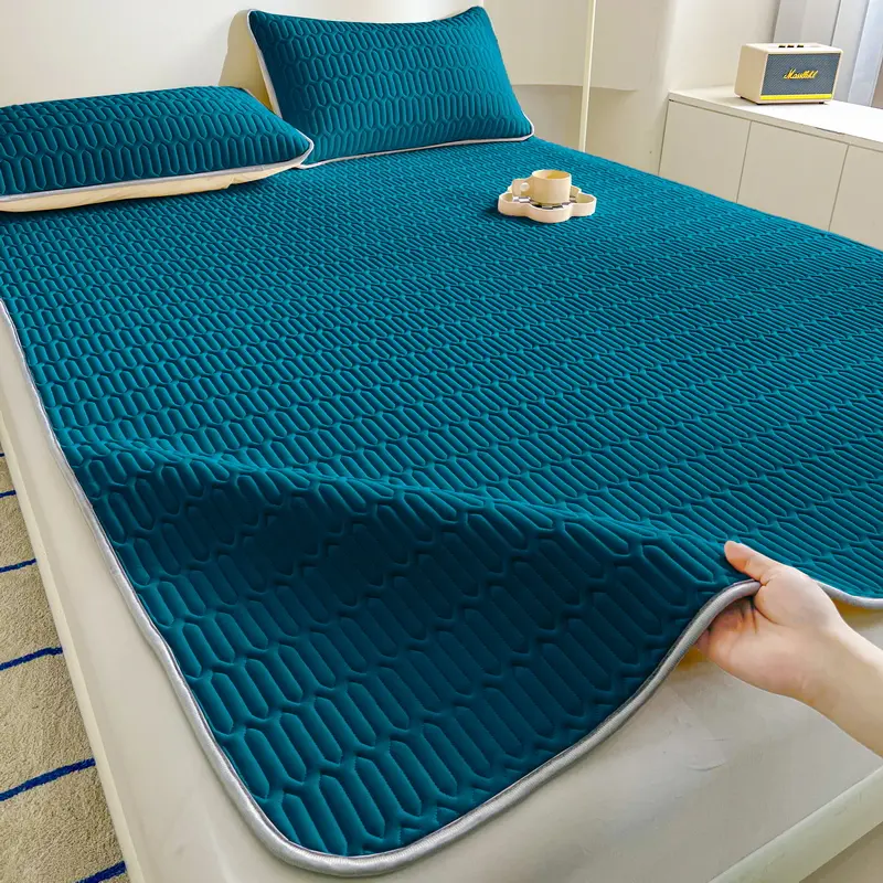 1pc Soft Latex Quilted Bed Sheet Summer Breathable Ice Silk Cool Bedsheet Solid Color Anti-slip Mattress Mat No Pillowcase
