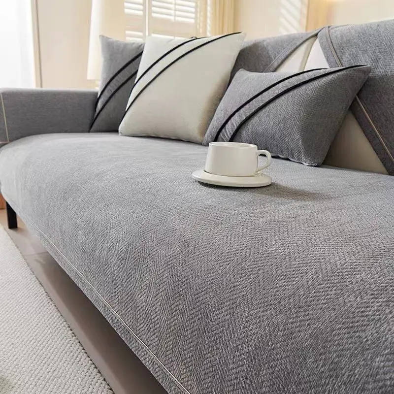 1pc Chenier sofa cushion cover pad, high-grade slippery seat cushion, universal in all seasons, straight row sofa cover cloth
