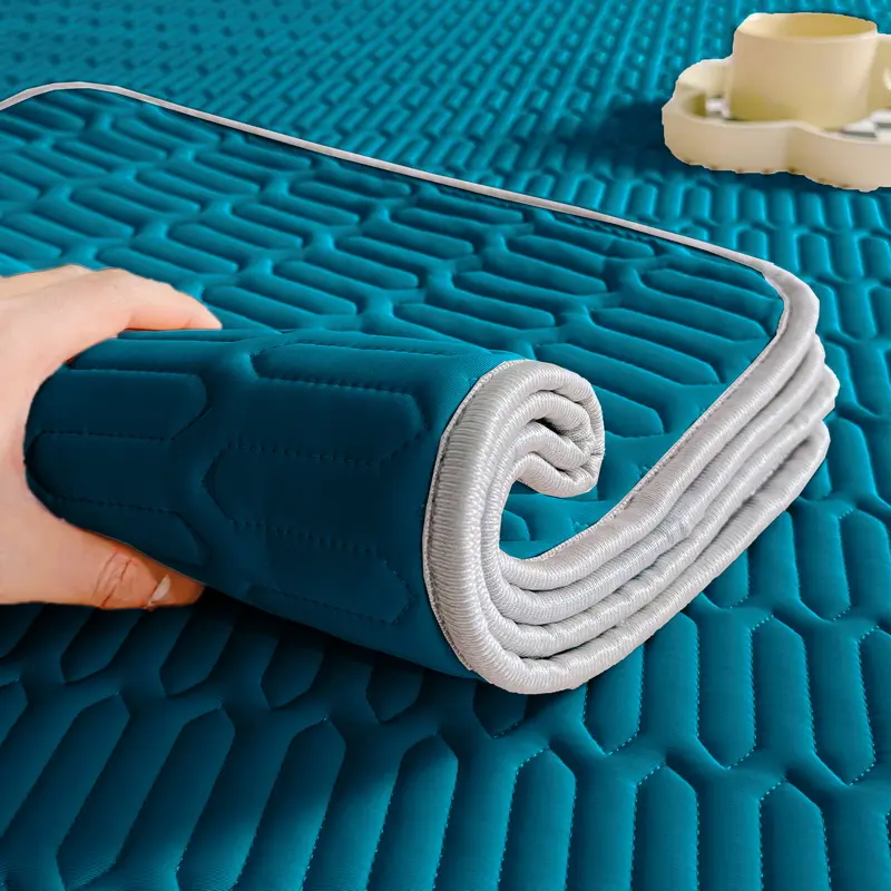 1pc Soft Latex Quilted Bed Sheet Summer Breathable Ice Silk Cool Bedsheet Solid Color Anti-slip Mattress Mat No Pillowcase