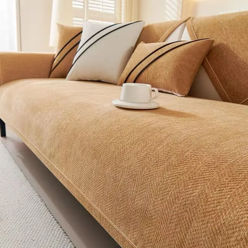 1pc Chenier sofa cushion cover pad, high-grade slippery seat cushion, universal in all seasons, straight row sofa cover cloth
