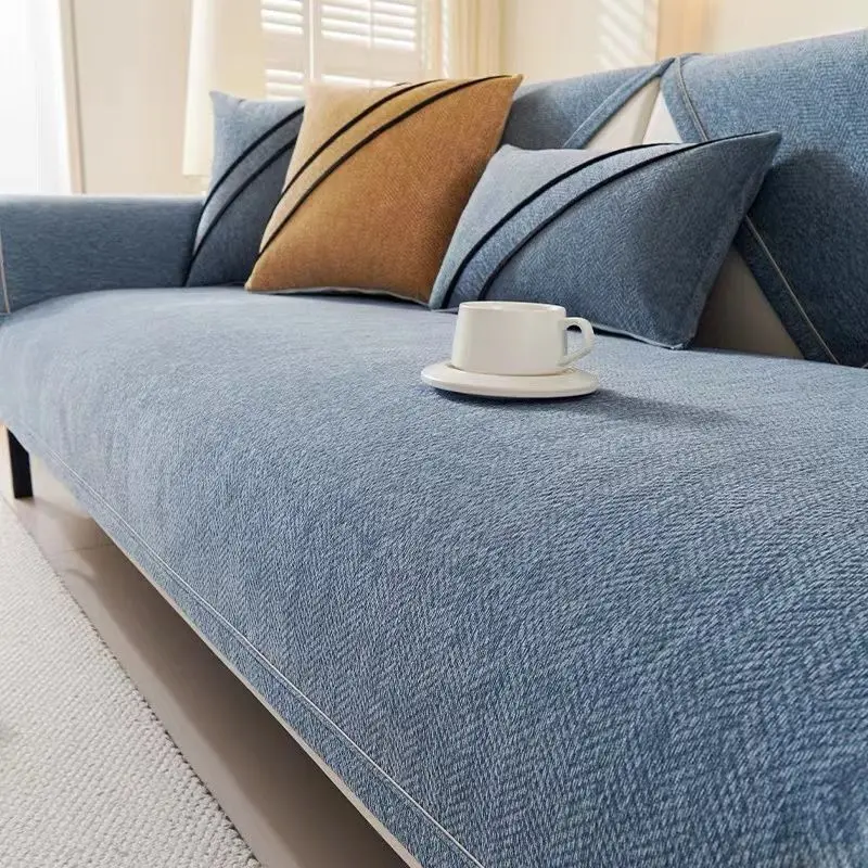 1pc Chenier sofa cushion cover pad, high-grade slippery seat cushion, universal in all seasons, straight row sofa cover cloth
