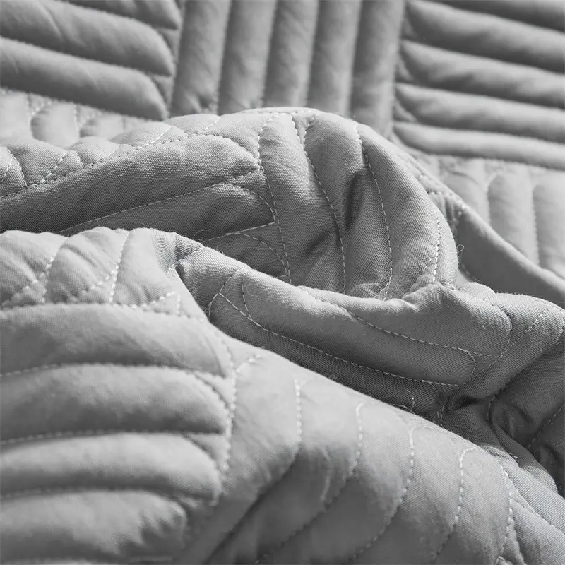 Quilted Bedspread Set Grey Beige Geometric Grid Pattern,Soft Polyester Thick Bed Cover+Pillowcase,Plain US Queen 264*230cm 3pcs