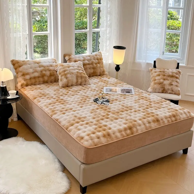 1pc Rabbit plush mattress crystal plush mattress protective cover milk plush mattress cover