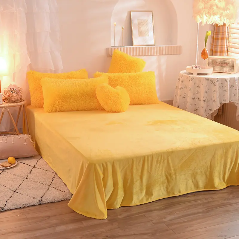 Winter Long Plush 4pcs Bedding Set Super Soft Velvet Quilt Cover Thicken Warm Flannel Bed Sheet Pillowcase Bed Set Queen Size