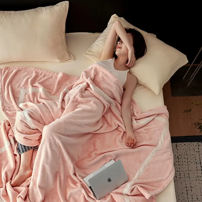 1pc Winter  comfortable soft blanket multifunctional home office milk velvet splicing warm blanket