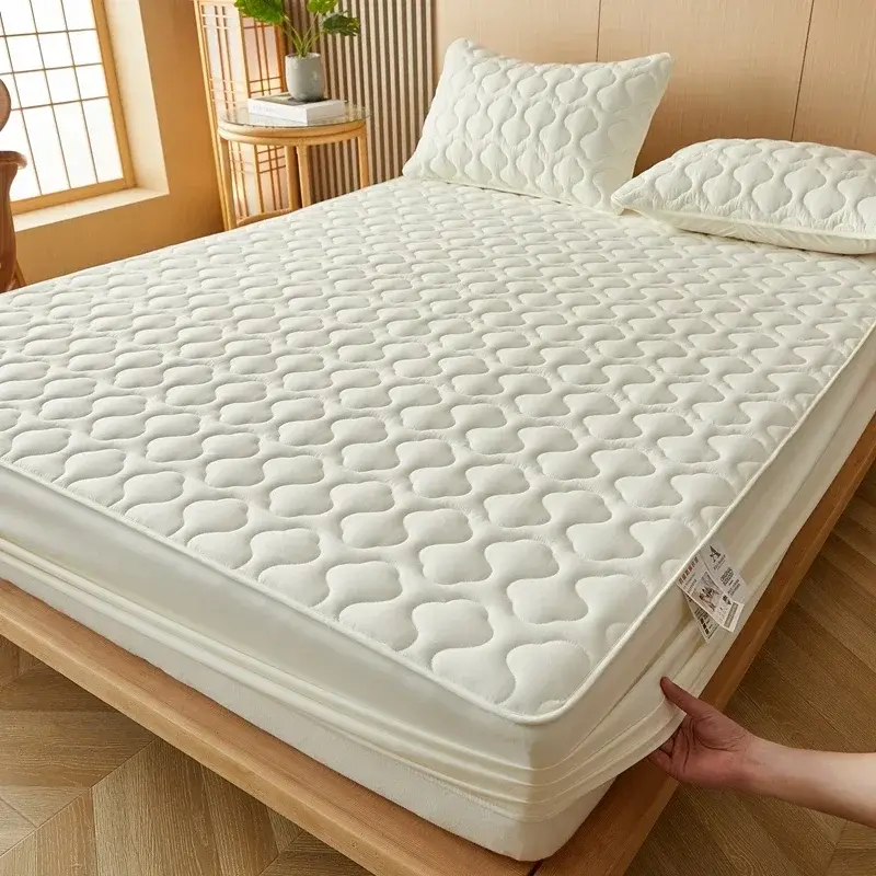 Cotton Quilted Mattress Cover Thick Breathable Antibacterial Bed Fitted Sheet All-inclusive Bed Cover Not Included Pillowcase