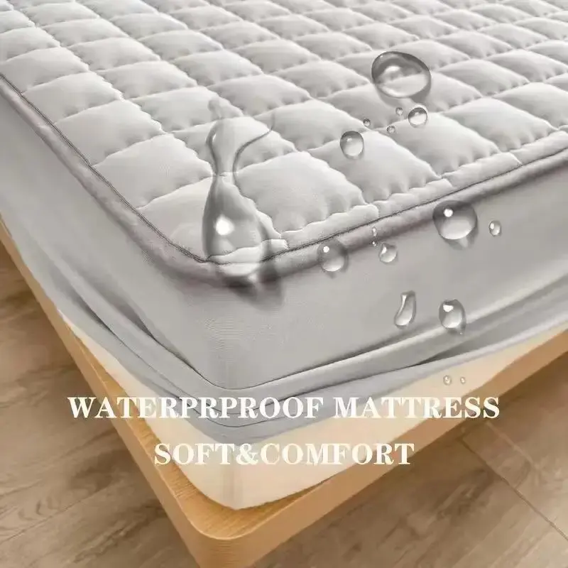 Waterproof Quilted Mattress Cover Solid Color Mattress Protector Cover for Bedroom Anti-bacterial Bed Cover no pillowcase