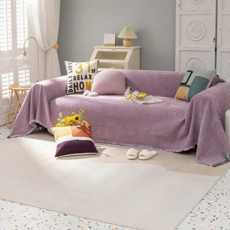 Four Season Universal Chenille Tassel Sofa Cover Solid Color All-inclusive Dustproof Sofa Towel Soft Couch Cover for Living Room