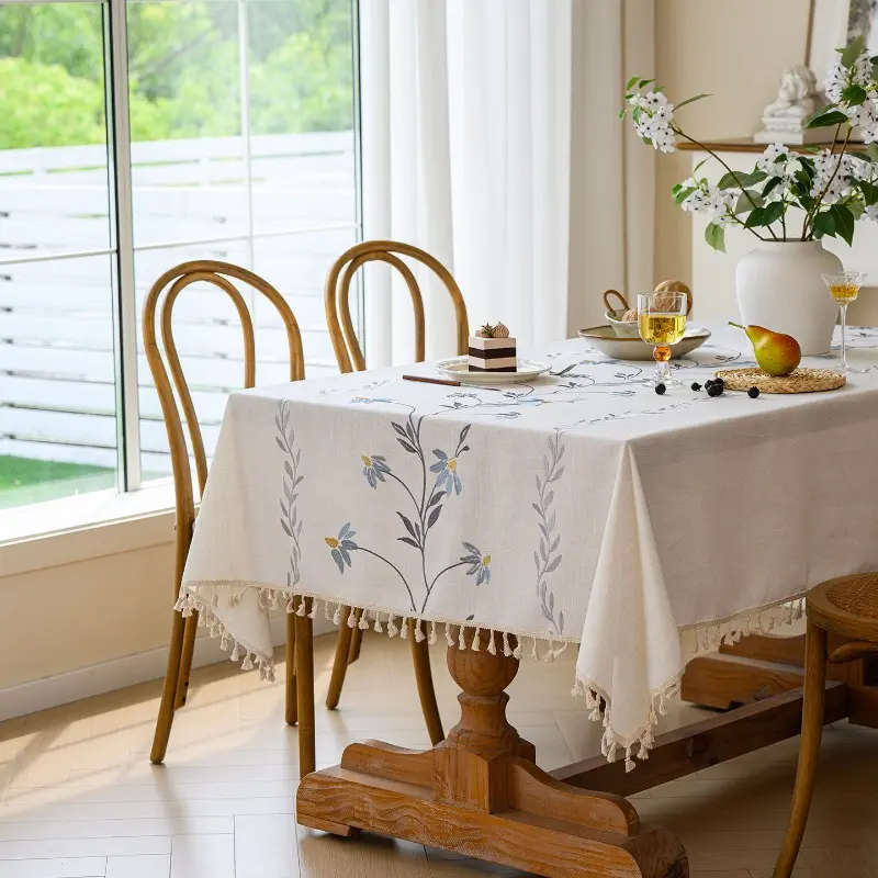 1pc Embroidery light luxury high-end coffee table decorative tablecloth waterproof and oil-proof rectangular tablecloth