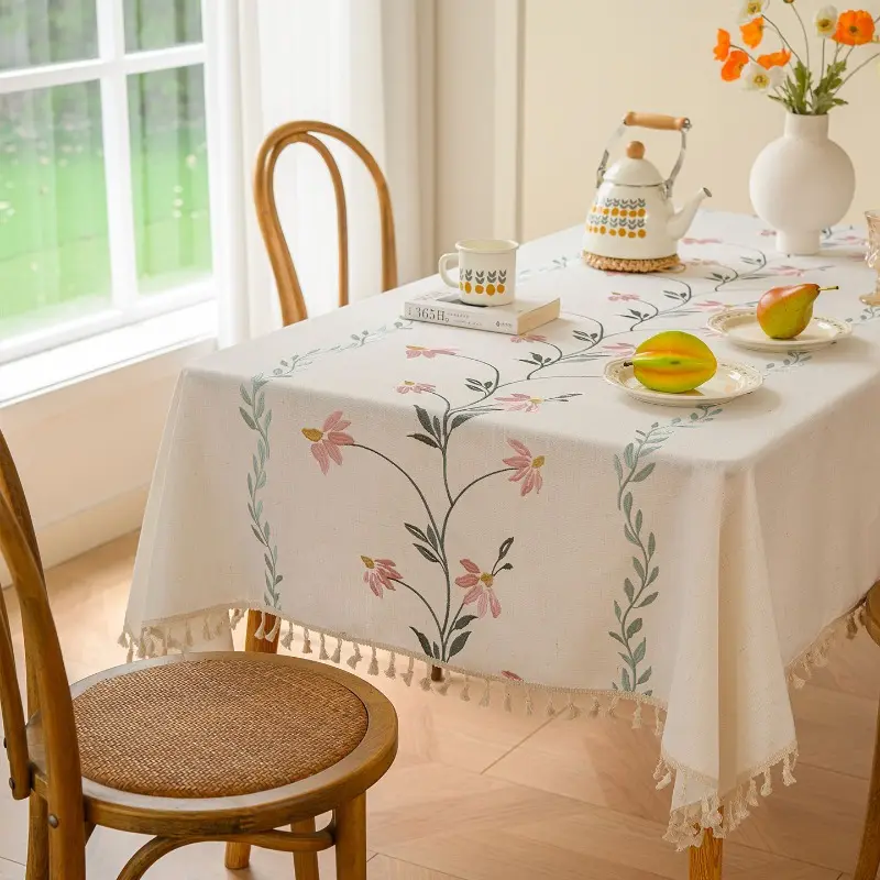 1pc Embroidery light luxury high-end coffee table decorative tablecloth waterproof and oil-proof rectangular tablecloth