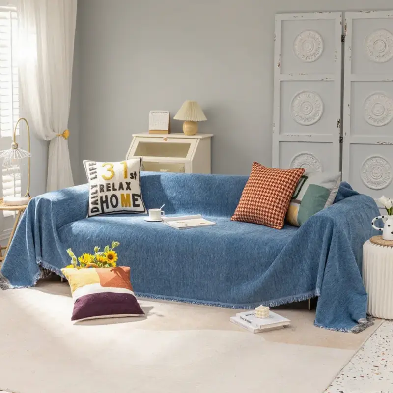 Four Season Universal Chenille Tassel Sofa Cover Solid Color All-inclusive Dustproof Sofa Towel Soft Couch Cover for Living Room