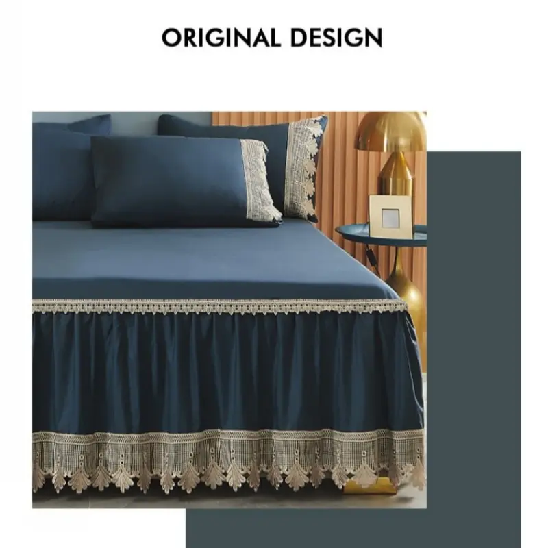 1pc Spring and summer soft and breathable long-staple cotton solid color lace bed skirt pillowcase needs to be bought separately