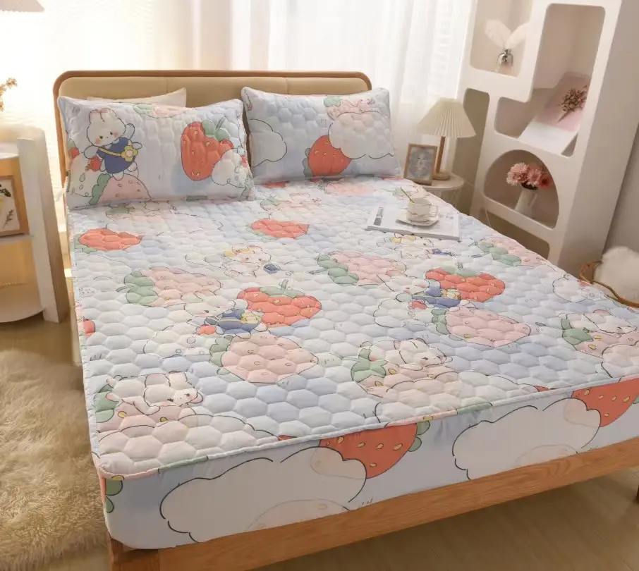 100% Cotton Fabric Thicken Quilted Mattress Cover Double Size Customize High-grade Bed Protector Cover Not Including Pillowcase