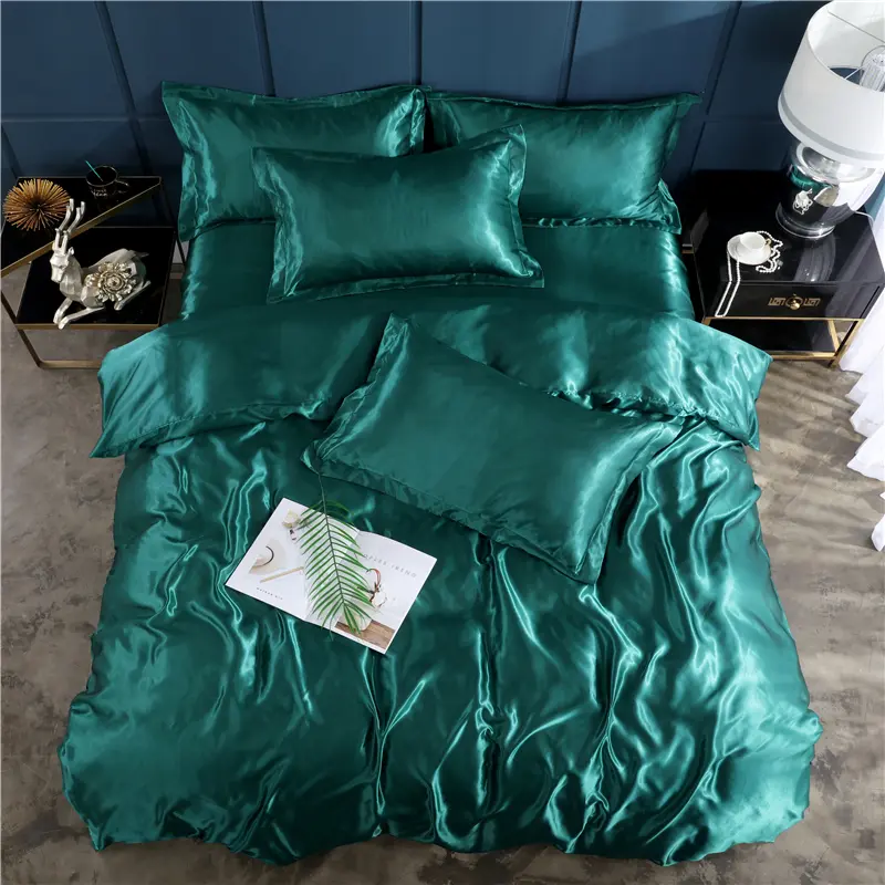 4pcs Soft Smooth Satin Bedding Set Luxury Queen King Size Bedding Set  Solid Color Bed Sheet Quilt Duvet Cover Pillowcase