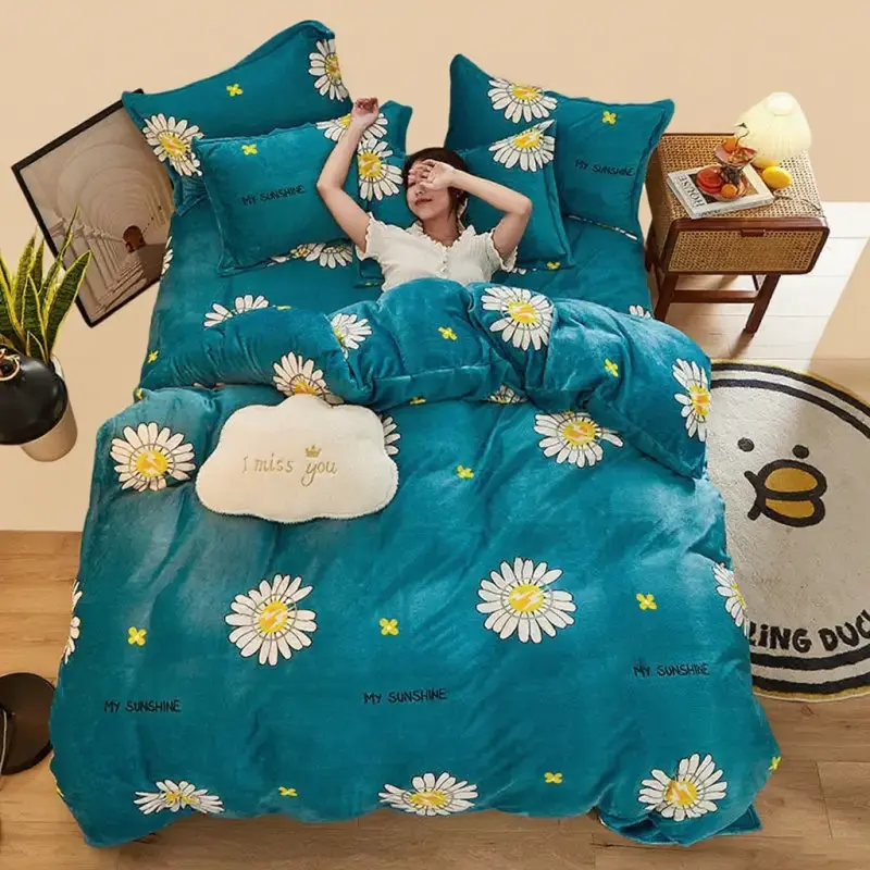 1pc Thicken Flannel Quilt Cover Printed King Queen Size Soft Smooth Short Plush Duvet Cover Not Including Pillowcase