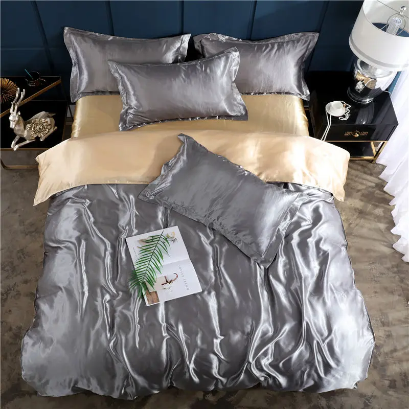 4pcs Soft Smooth Satin Bedding Set Luxury Queen King Size Bedding Set  Solid Color Bed Sheet Quilt Duvet Cover Pillowcase
