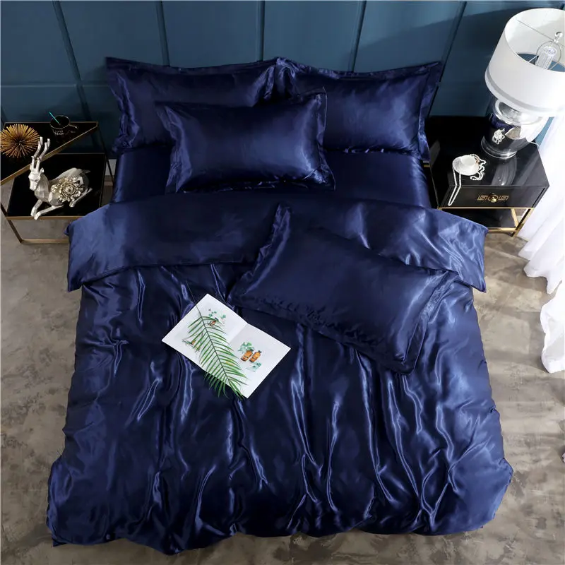 4pcs Soft Smooth Satin Bedding Set Luxury Queen King Size Bedding Set  Solid Color Bed Sheet Quilt Duvet Cover Pillowcase