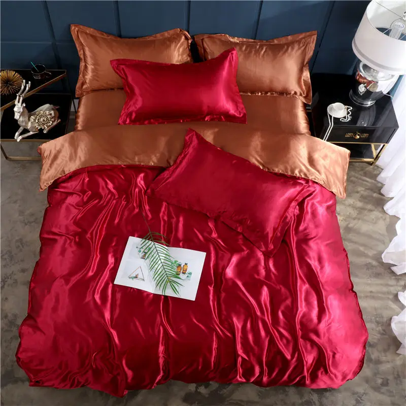 4pcs Soft Smooth Satin Bedding Set Luxury Queen King Size Bedding Set  Solid Color Bed Sheet Quilt Duvet Cover Pillowcase