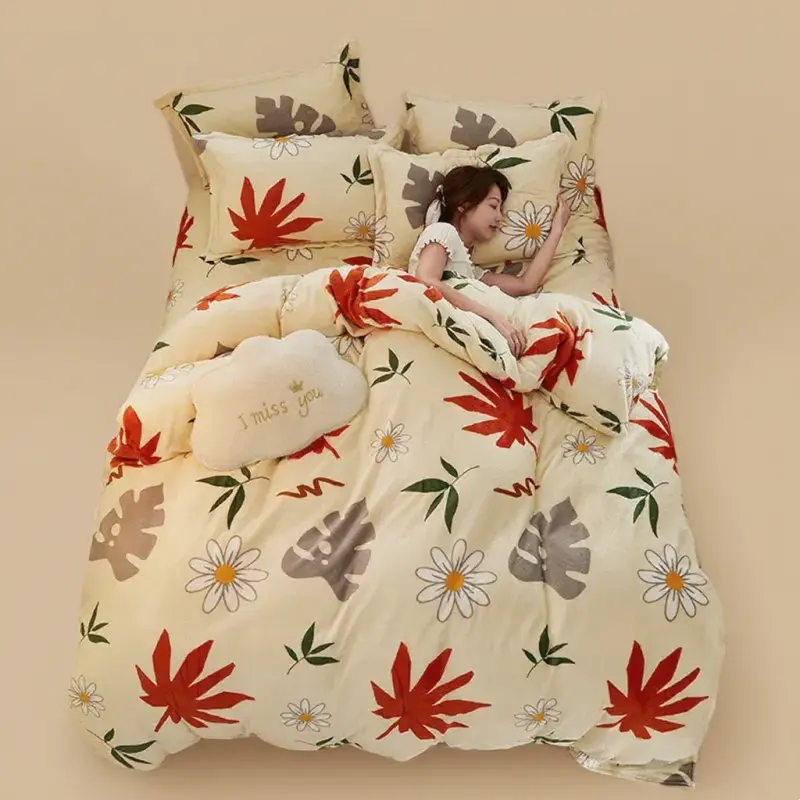 1pc Thicken Flannel Quilt Cover Printed King Queen Size Soft Smooth Short Plush Duvet Cover Not Including Pillowcase