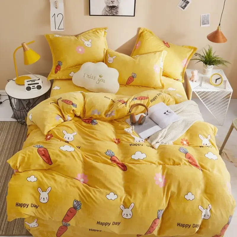 1pc Thicken Flannel Quilt Cover Printed King Queen Size Soft Smooth Short Plush Duvet Cover Not Including Pillowcase