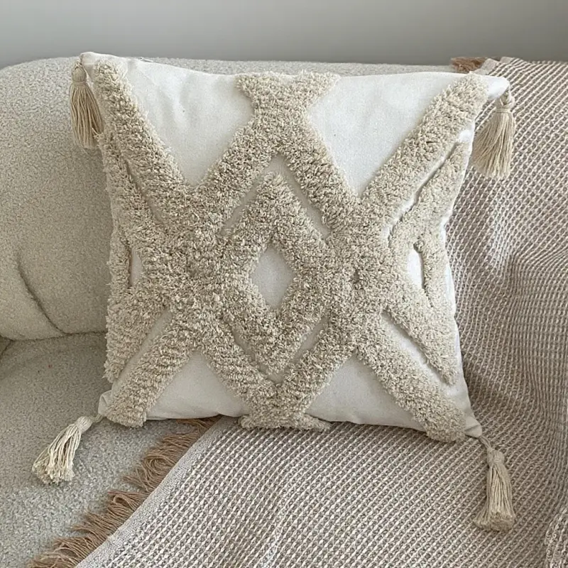 Vintage Tassel Office Cushion Cover Retro pillow Case 45x45cm Pillowcase