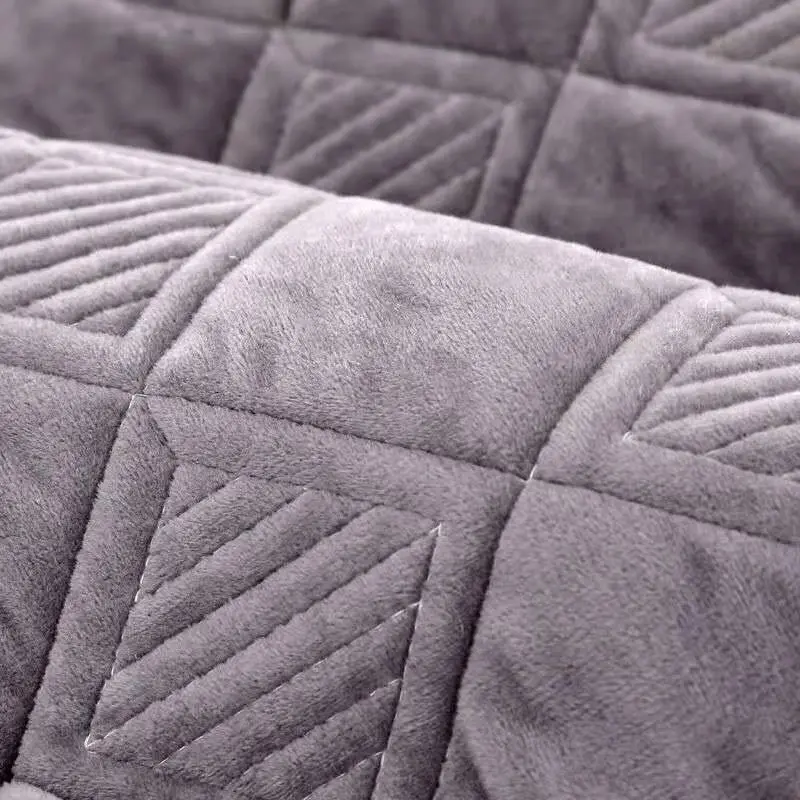Short Plush Grey Color Sofa Towel European Brief Thicken Quilted Sofa Cover Slip Resistant European Couch Cover for Living Room
