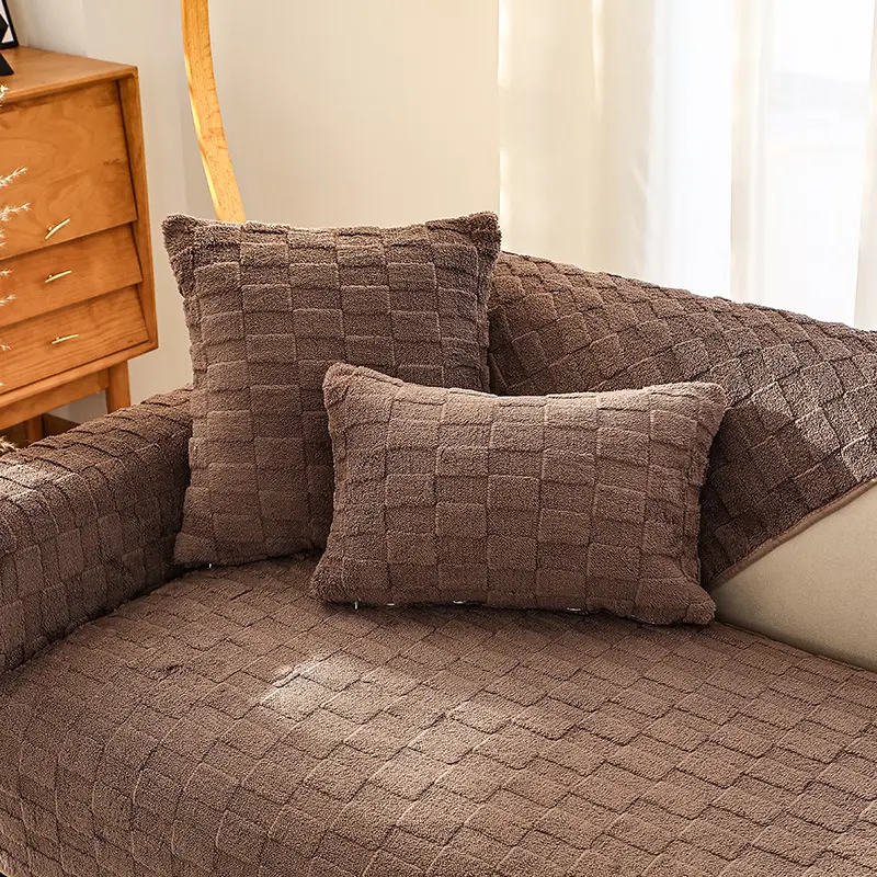 Solid Color Luxury Plush Sofa Towel Winter Warm Thick Velvet Sofa Covers L-shaped Sectional Non-slip Slipcovers for Living Room