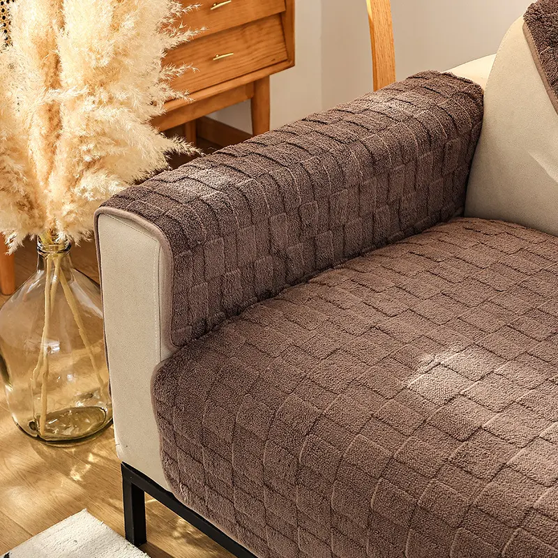 Solid Color Luxury Plush Sofa Towel Winter Warm Thick Velvet Sofa Covers L-shaped Sectional Non-slip Slipcovers for Living Room