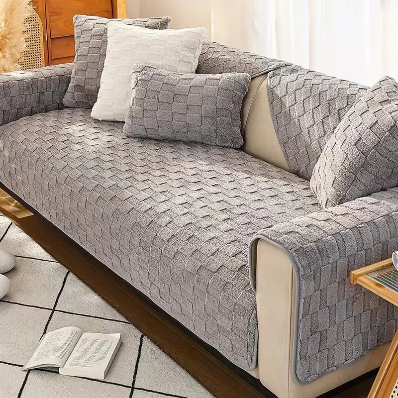 Solid Color Luxury Plush Sofa Towel Winter Warm Thick Velvet Sofa Covers L-shaped Sectional Non-slip Slipcovers for Living Room