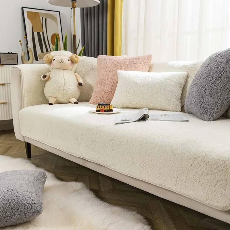 Modern Plush Soft Smooth Sofa Covers Solid Color Winter Lamb Velvet Sofa Towel for Living Room Anti-slip Couch Cover L-shape