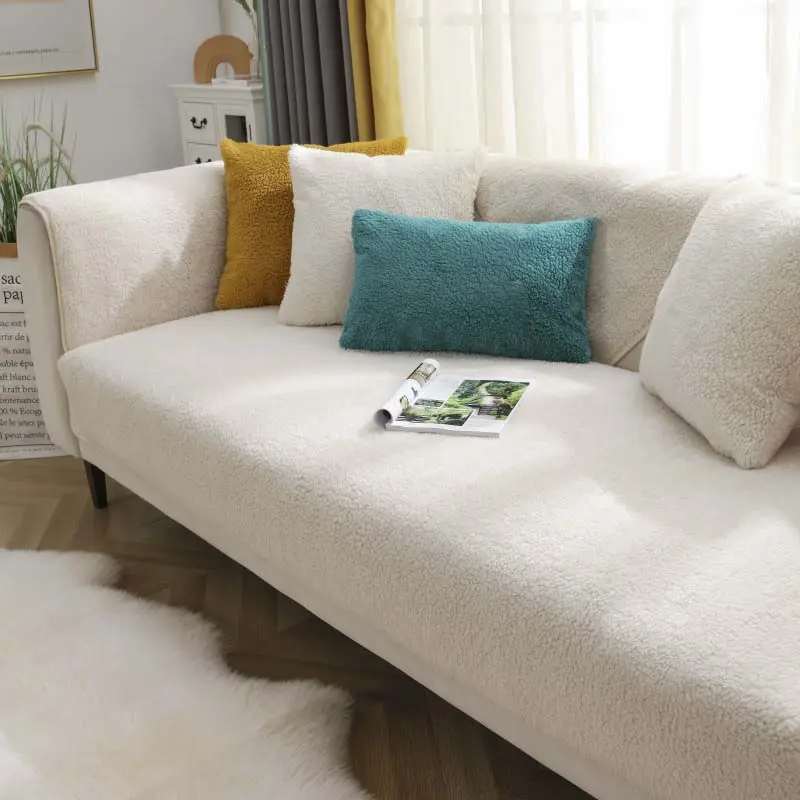 Modern Plush Soft Smooth Sofa Covers Solid Color Winter Lamb Velvet Sofa Towel for Living Room Anti-slip Couch Cover L-shape
