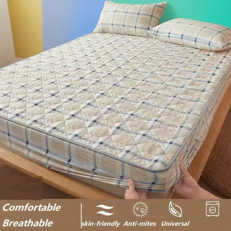 Soft Skin-friendly Quilted Mattress Cover Anti-mites Breathable Bed Fitted Sheet King Queen Bed Cover Not Included Pillowcase