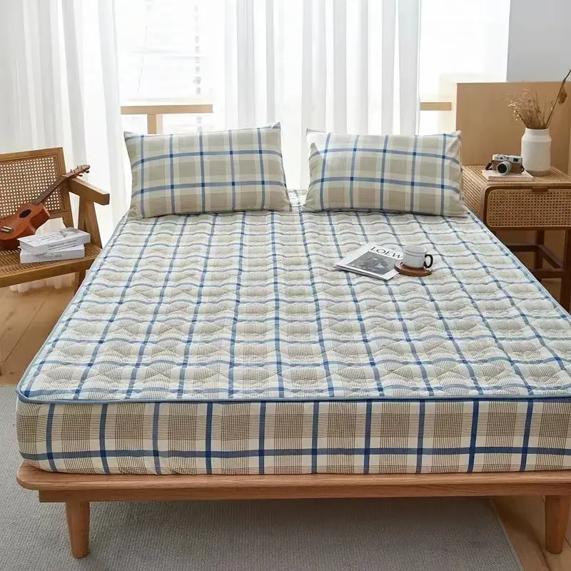 Soft Skin-friendly Quilted Mattress Cover Anti-mites Breathable Bed Fitted Sheet King Queen Bed Cover Not Included Pillowcase