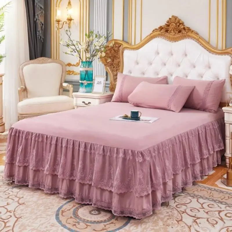 Spring and summer lace soft and breathable solid color lace lace embroidered bed skirt pillowcase need to be bought separately