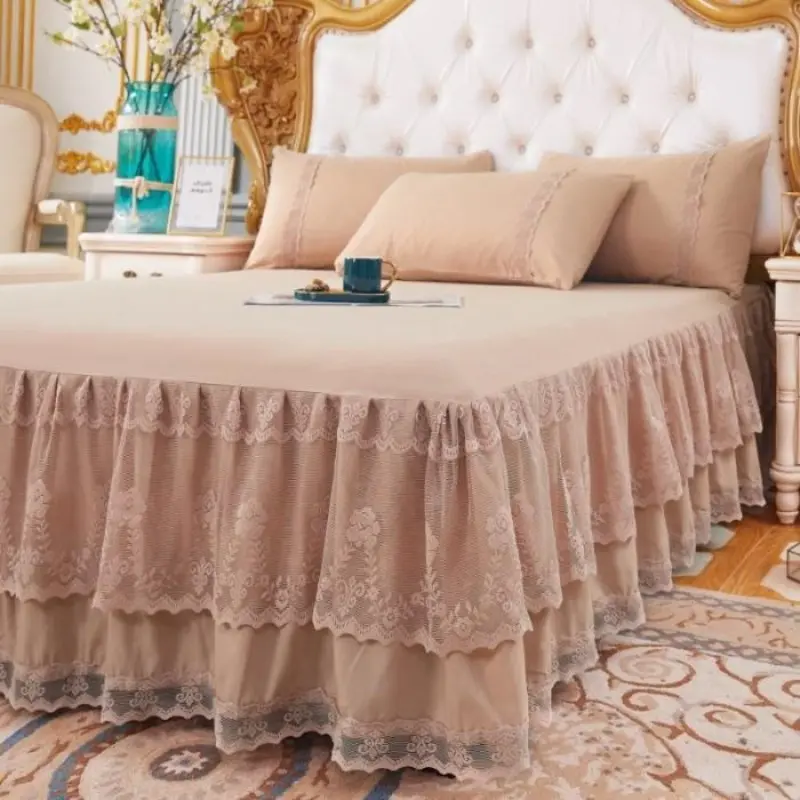 Spring and summer lace soft and breathable solid color lace lace embroidered bed skirt pillowcase need to be bought separately